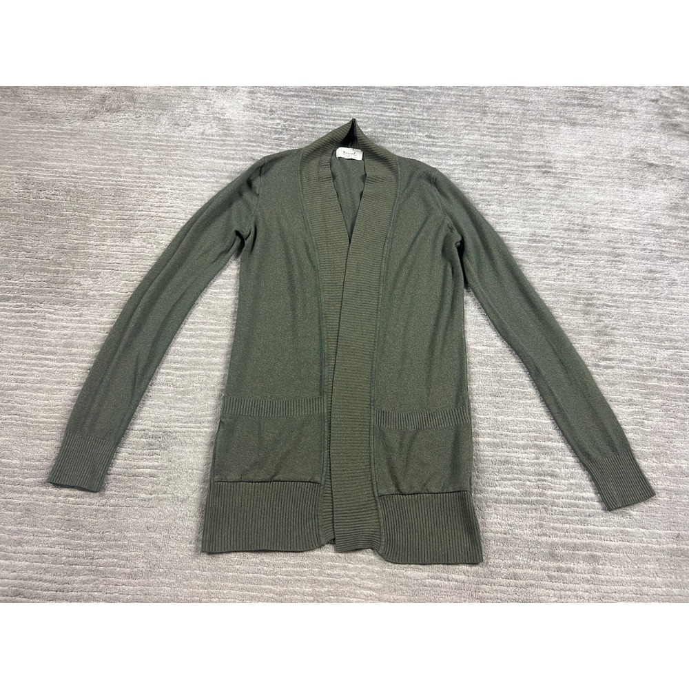 Becool Cardigan Womens Small Olive Green Open Front Shawl Collar Knit Pockets